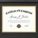 8.5x11 Diploma Frame with Black Gold Double Mats, 11x14 Picture Frame Matted for 8.5 by 11 Document, Wall & Tabletop Display Certificate Frame with Tempered Real Glass, Black