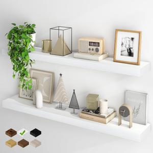 Fun Memories Floating Shelves for Wall, 48Inch Floating Shelves Set of 2, Hanging Shelf with Invisible Brackets, Wood Shelves for Living Room, Bedroom, Kitchen, White