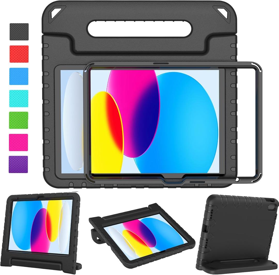 LTROP Kids Case for iPad 11th Generation (A16) 2025/ 10th Generation (10.9-inch, 2022) with Screen Protector, Durable Shockproof Handle Stand Kids Cover for iPad 11th/ 10th Gen, Black
