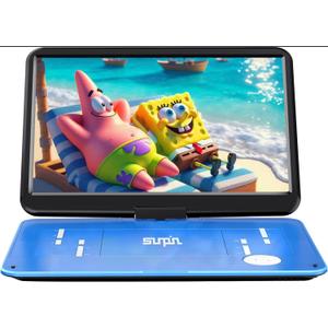 SUNPIN 17.9" Portable DVD Player with 15.6 inch Large HD Swivel Screen, Long Lasting Rechargeable Battery, Support USB/SD Card/AV in&Out and Multiple Disc Formats, Louder Stereo Speaker, Blue