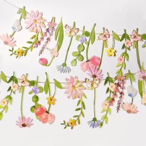 Wildflower Party Decorations Butterfly Flower Banner Flower Leaves Banner Butterfly Garland for Wall Garden Spring Baby Shower Wedding Backdrop Decor
