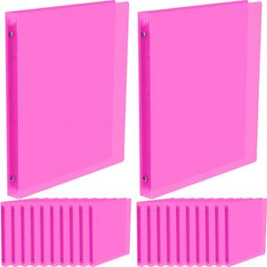 Fulmoon 24 Pcs 3 Ring Plastic Binders Bulk with 2 Pockets Flexible Binder with Transparent View Cover Plastic Binder For Home Office(1 Inch,Pink)
