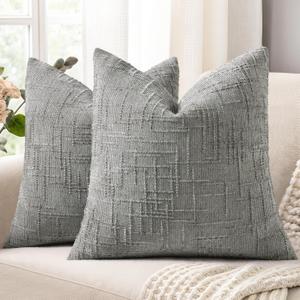 decorUhome Neutral Grey Chenille Throw Pillow Covers 20x20 Set of 2 Textured Soft Cozy Slubby Couch Pillow Covers Modern Farmhouse Boho Decorative Pillow Cases for Bed Sofa Living Room