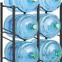 LIANTRAL 5 Gallon Water Bottle Holder, 3 Tiers Black Double Row Heavy Duty Water Cooler Jug Rack, Water Rack with 6 Slots for Home Kitchen