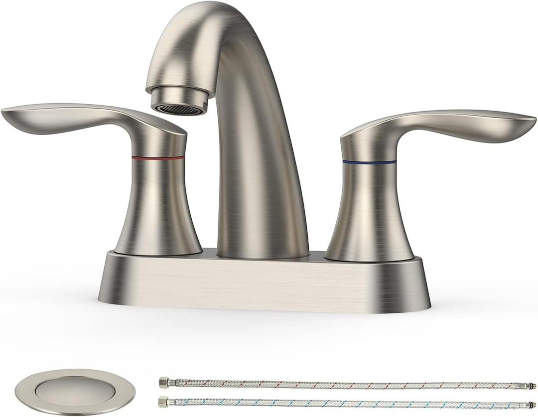 Bathroom Faucet, 4 Inch Bathroom Faucets for Sink 3 Hole, Centerset Bathroom Sink Faucet with Pop Up Drain and cUPC Lead-Free Hose(Brushed Nickel)