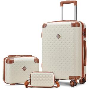 Joyway Carry on Luggage Sets 3 Piece with Spinner Wheels,Hardside 20 Inch Carry-on Suitcase 22x14x9 Airline Approved with Combination Lock, Beige