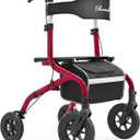 PLANET WALK Foldable Rollator Walker: 10" & 8" All-Terrain Wheels, 300lb Capacity, Treaded Rubber Tires, Breathable Seat & Backrest, Lightweight Mobility Aid for Seniors, Red