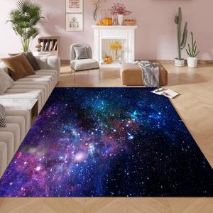 kxry 2 * 3 Feet Galaxy Soft Area Rugs for Kids Girls Boys Blue and Purple Outer Space Starry Sky Universe Floor Carpet for Living Room Bedroom Dorms Nursery Rooms Home Decor Aesthetic