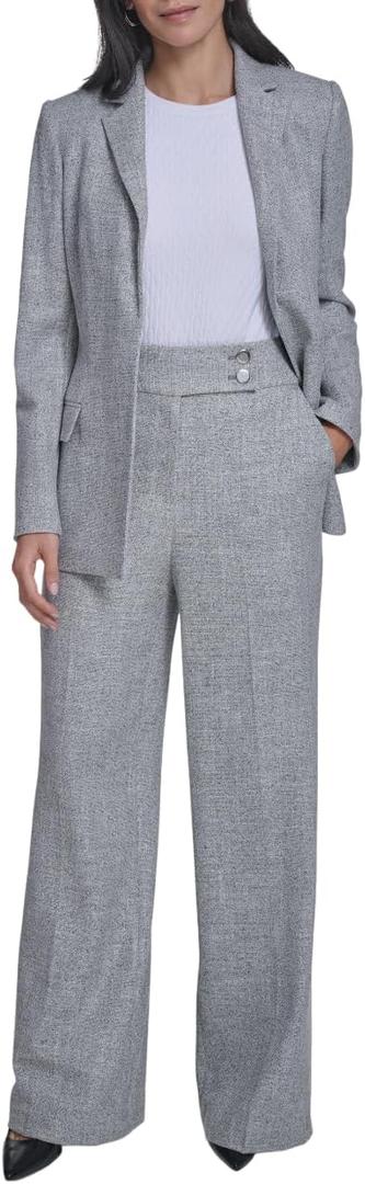 Calvin Klein Womens Open Front Long Sleeve Two Pocket Blazer, Light Heather Multi, Size: 8