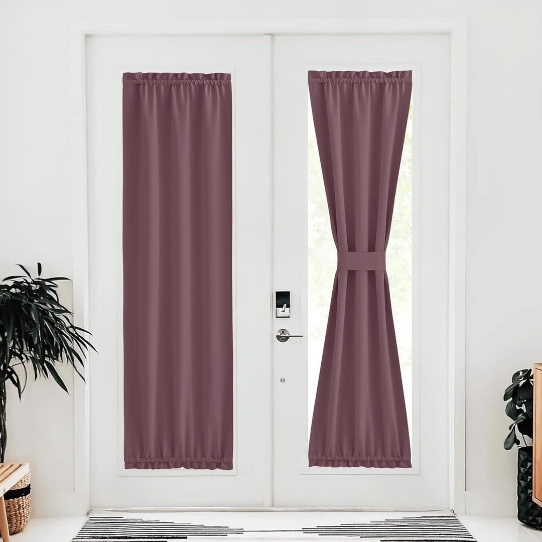 NICETOWN Door Curtains for Doorway, Farmhouse Privacy Curtains for French Patio Glass Door, Thermal Insulated Rod Pocket Sidelight Tie Up Shade, 25" W x 80" L, 1 Panel, Dry Rose