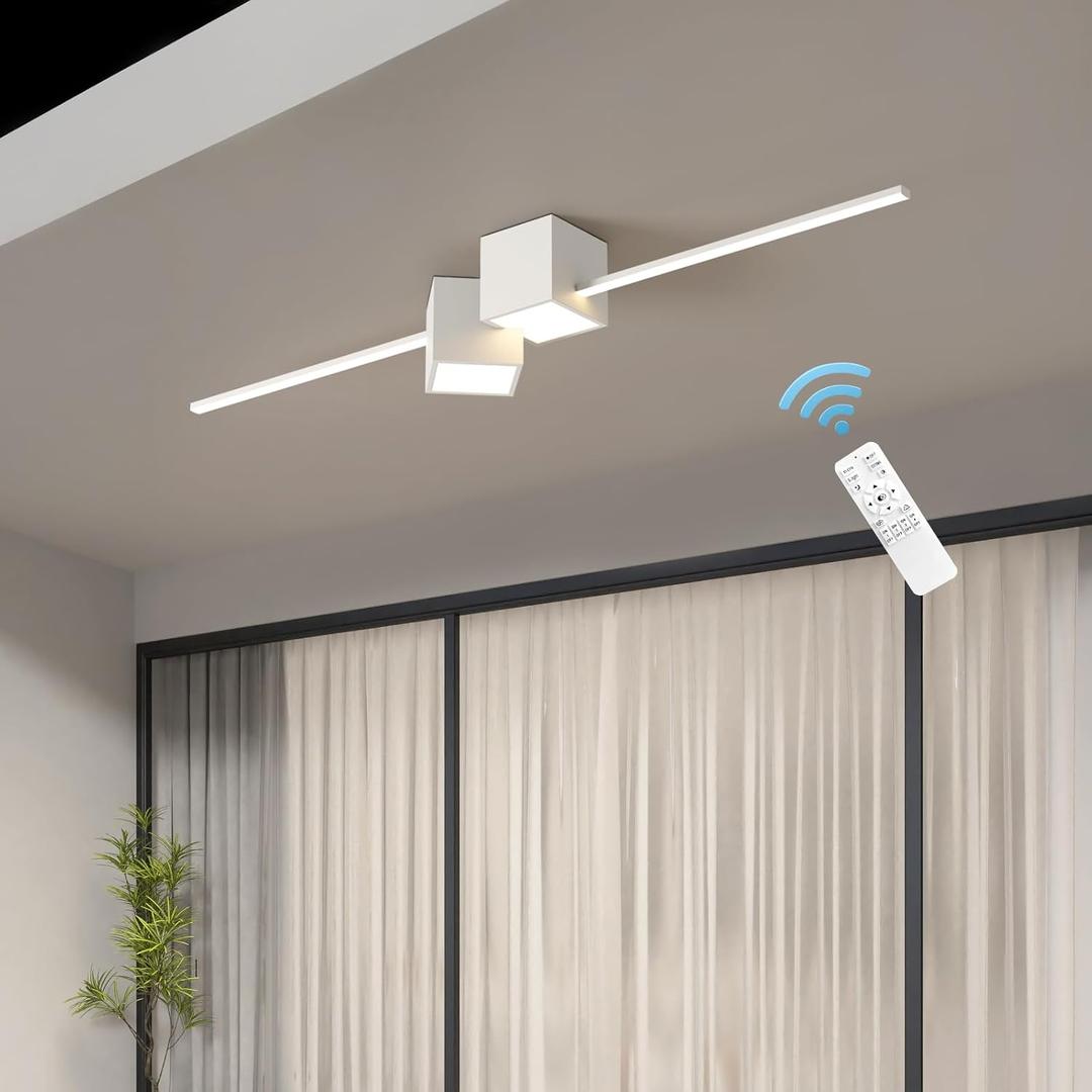 Modern Linear Ceiling Lights dimmable LED Ceiling Lamp Semi Flush Mount with Remote Control Lighting Fixture for Bedroom Kitchen Closet Dining Room Cloakroom Hallway Balcony Living Room