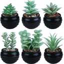 GREENTIME 6 Pcs Green Artificial Succulent Plants in Black Plastic Pots Mini Faux Succulent Plants Indoor Room Decor Aesthetic Bedroom Shelf Desk Bathroom Office Table Home Decoration