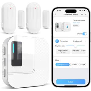 Door Chime,Sanjie WiFi Door Sensor Open Chime When Entering for Business/Home/Store/Office Alert Your Phone,Alarms for Kids Safety,500 FT Range,20 Ringtones ,2 Sensors 1 Receiver