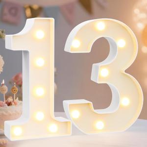 Pooqla 13th Birthday Decorations for Girls Boys, Light Up Number 13 for Party Table Decorations, 13th Birthday Gift for Girls, Backdrop Wall Decor for 13th Wedding Anniversary Decoration