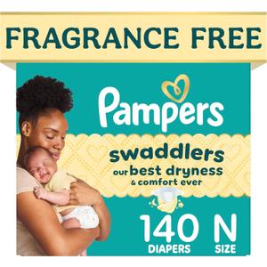 Pampers Swaddlers Newborn Diapers, Size Newborn (10 lbs), 140 Count, Fragrance Free, Hypoallergenic, Absorbent, Pediatrician Recommended, Skin Safe