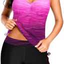 Tempt Me Two Piece Tankini Swimsuits for Women Tummy Control Bathing Suit with Shorts Athletic Swimwear, XXL