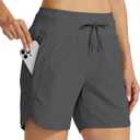 Willit Women's Athletic Running Shorts 5" Quick Dry Workout Hiking High Waisted Active Gym Exercise Zipper Pocket (Dark Grey) S 
