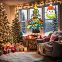 3.2Ft DIY Felt Christmas Tree Set for Kids Toddlers, 34 Hanging Ornaments Felt Christmas Tree with Light Wall Craft Kits for Xmas Party Office Decoration, New Year Door Wall Decorations