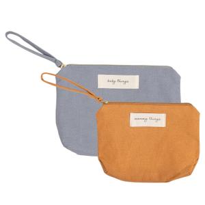 Pearhead Mom Things and Baby Things Pouch Set  Diaper Bag Storage Essentials, Neutral Cosmetic and Accessory Bags for New Mom and Newborn, Mother's Day Gift - Set of 2