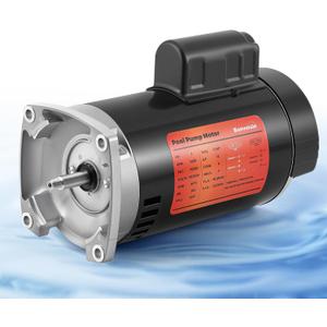 Bonvoisin 1.5HP Pool Pump Motor 56Y Frame 3450 RPM CCW Rotation Square Flange Replacement Motor with 80F/300V Capacitor for Above Ground and Underground Swimming Pools 115V/230V