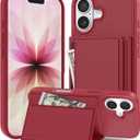 Compatible with Magsafe 2 in 1 Detachable iPhone 17 Wallet Case with Card Holder, Women Men 4 Credit Card Slots Magnetic PU Leather RFID Blocking Flip Kickstand, for Apple 17, Red