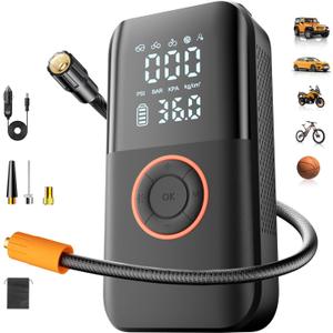 Air Pump for Car Tires, 150PSI Cordless Tire Pump, 12V DC & Battery Dual Power, Auto Shut-Off Air Compressor for Car, Motorcycle, Bike, Ball - LED Light & Digital Display, Car Gifts for Women Men (Black)
