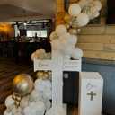 First Communion Balloons - White and Gold with God Bless Balloon Garland Arch Kit Different Size Balloons for First Holy Primera Communion Baptism Theme Party Decorations