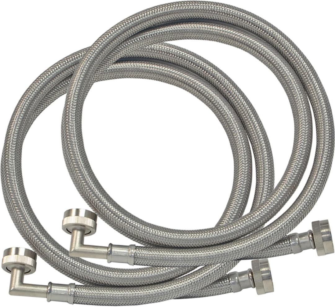 Eastman 41065 SS Washing Machine Hose Flexible with 90° Elbow, 3/4''X 3/4'', 1 Pair