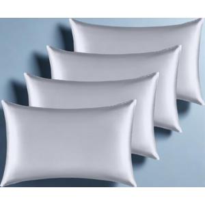 Satin Pillowcase for Hair and Skin, Super Soft Similar to Silk Pillow Cases 4 Pack with Zipper Closure, Cooling Pillowcases for Women Men (Silver, 4 x Queen (20"x30"))