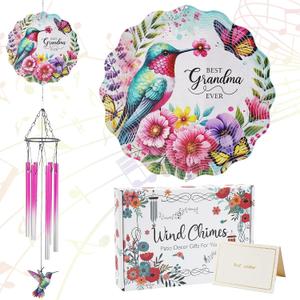 Grandma Gifts Wind Chimes - Metal Hummingbird Windchime with Wind Spinners Outdoor Art Hanging Decor for Garden Yard Patio Lawn Appreciation Birthday Gift for Grandmother from Grandkids
