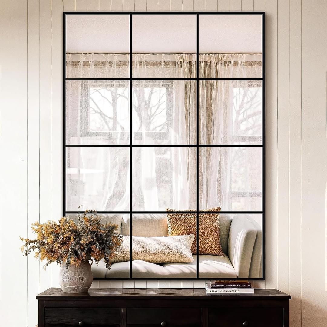 Window Pane Wall Mirror, 40"x30" Wall Mounted Window Mirror for Living Room, Bedroom, Entryway, Dining Room, Home Wall Decor