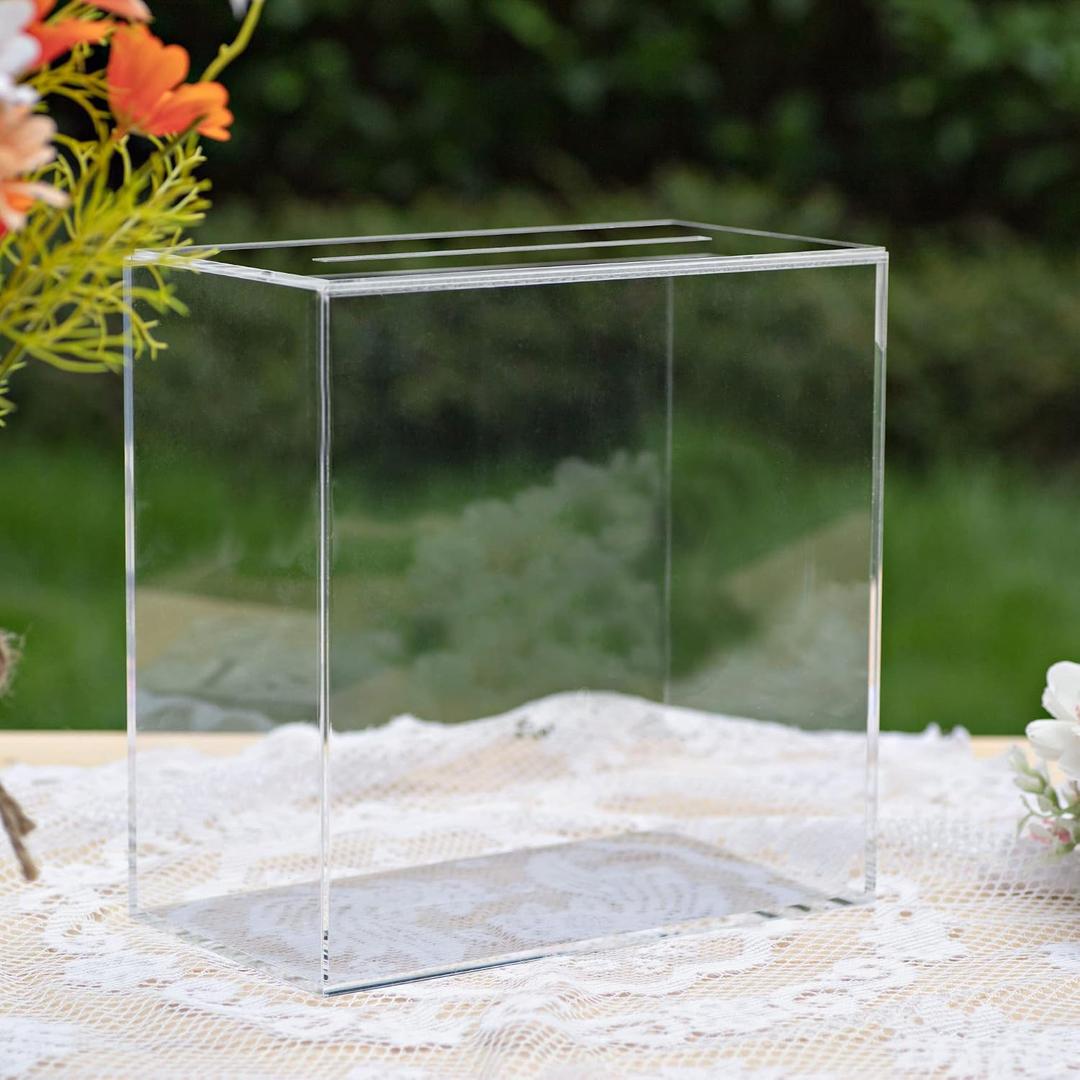 UNIQOOO Clear Acrylic Card Box w/Slot, Thick DIY Wedding Box Blank No Print, Large 10x10x5.5 in, for Reception Decoration Fundraiser Money Box Election Ballot Graduation Keepsake Party Favor