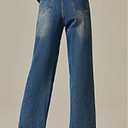 Huang's Women's High-Rise Wide Leg Jeans with Side Stripe, Medium Wash Denim, Black Stripe Detail