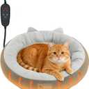 Heated Cat Bed Indoor Pets  Adjustable Temperature 86-131 Cat Heating Pad with Timer, Chew Resistant 87 Inch Cord, Washable Cover, Round Cozy Donut Pet Bed for Small Cats Kittens Dogs
