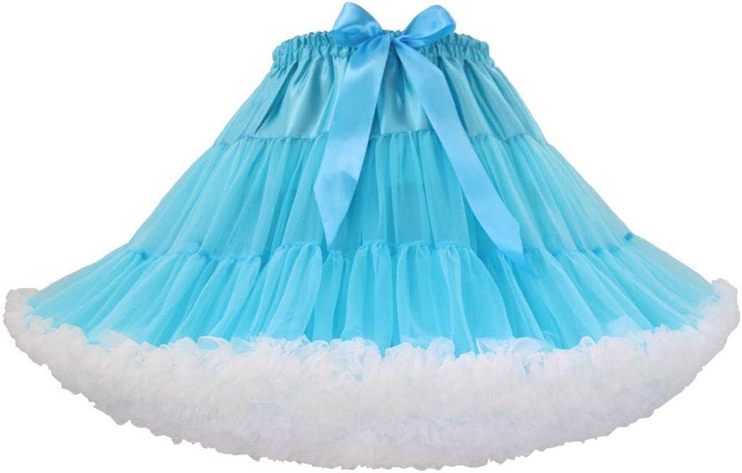 Women's Elastic Waist Chiffon Pettiskirts Puffy Tutu Petticoats Tulle Princess Tube Skirt (Blue)
