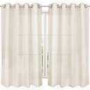 Semi Sheer Linen Curtains 45 Inch Length Cafe Curtains for Kitchen, 52 x 45 Inch Grommet Top, Set of 2 Panels, Natural