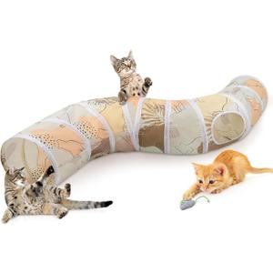 Glittme Cat Tunnel, Cat Tunnels for Indoor Cats, S-Shape Cats Cave with Cat Toys, Foldable Cat Tubes and Tunnels for Cats, Rabbit, Puppy, Guinea Pig