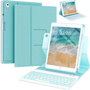 Keyboard Case for iPad 9.7 inch 5th 6th Generation,360 Rotatable iPad Air 2 Keyboard Case with Pencil Holder(2018/2017/2014),7 Color Backlit Bluetooth Keyboard Smart Folio Tablet Cover (Lake Blue)