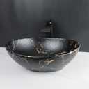 17"14" Marbling Vessel Sink with Faucet and Drain Combo Black and Gold Ceramic Bathroom Vessel Sink, Oval Above Counter Bathroom Sinks