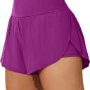 ATTRACO Women Swim Shorts Side Split Swim Trunk 2 in 1 Board Shorts with Pockets Swim Bottom (Small, 3-purple)