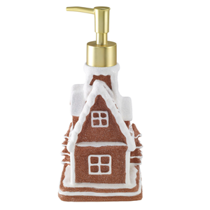 Potchen Gingerbread House Soap Dispenser Christmas Liquid Pump Ceramic Bath Accessories Bathroom Decor Holiday Collection Gingerbread House Shaped Festive Touch for Countertop