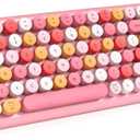 MOFII Wireless Bluetooth Keyboard for Mac, iPad, iPhone, PC, Laptop & Android, Connect up to 3 Devices Simultaneously, Portable 100-Key Typewriter Retro Round Keycaps Keyboard - Pink Colors (Light Pink)