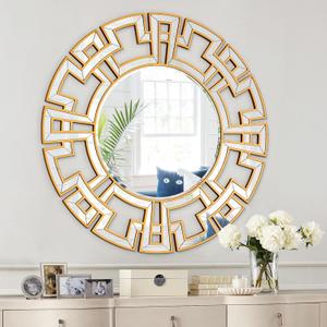 Chende Gold Mirror with Wooden Frame, 36'' Round Mirror for Wall Decorative, Large Wall Mirror for Living Room, Entryway, Fireplace