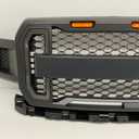 Front Grill Mesh Grille Replacement Compatible for Ford F 150 2018 2019 2020 with DRL & Turn Signal Lights and 3 Amber LED Lights(Matte Black)