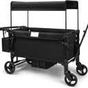 VOOI Stroller Wagon, 2 Seater Kids Wagon, Collapsible with 5-Point Harnesses, Zipper Door, Sun Canopy (Black)