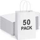 BagDream Small Gift Bags with Handles 50Pcs 5.25x3x8 Inches Kraft Paper Bags Bulk for Party Favor, Retail, Merchandise, Wedding, Gifts, Recyclable White Paper Sacks