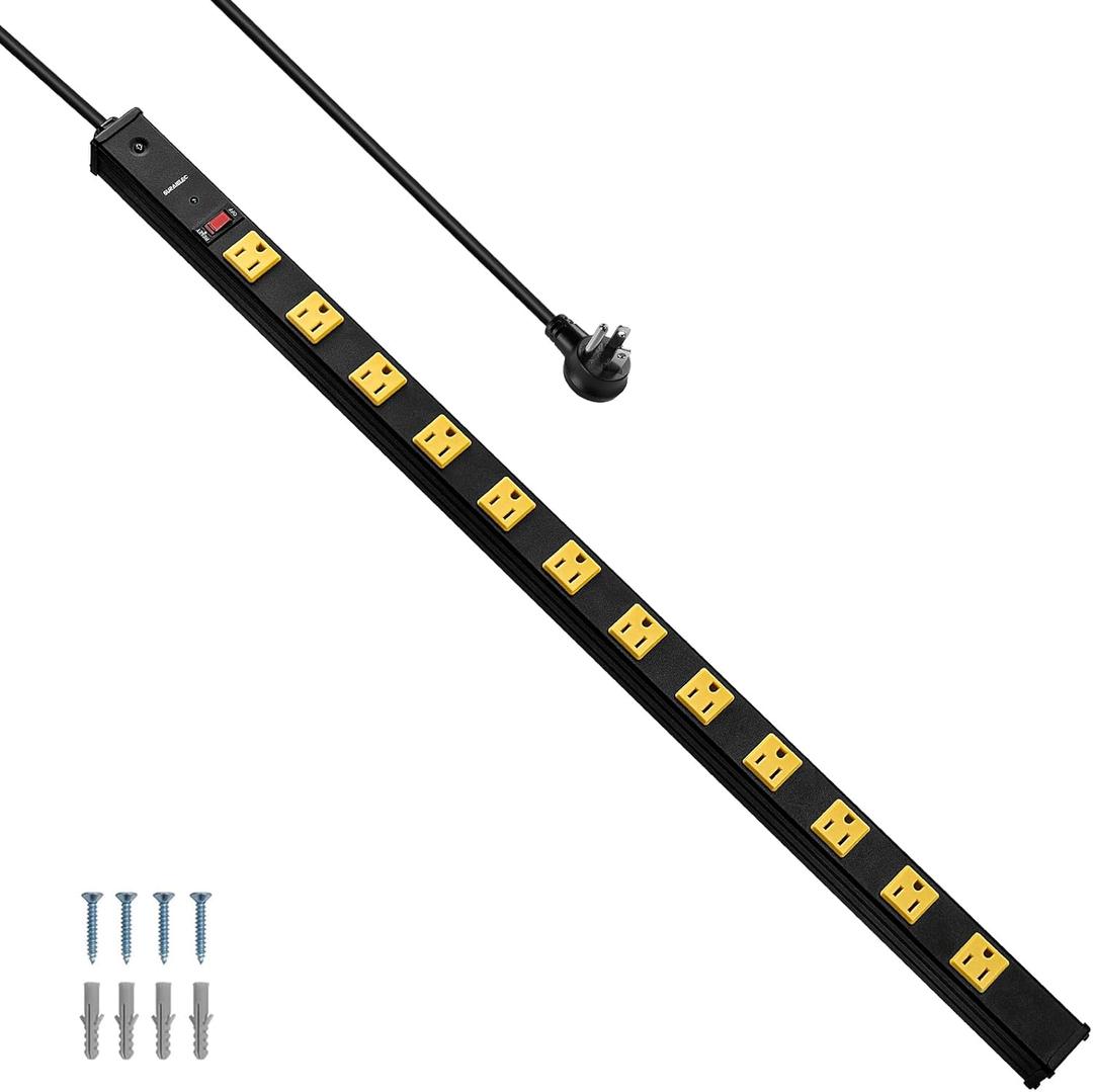 12 Outlet Industrial Long Power Strip Surge Protector, 15 FT Cord