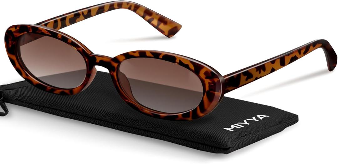 miyya Trendy Polarized Sunglasses Women, Oval Sunglasses for Woman Men, Retro Sun Glasses for Women 2025, UV Protection (Leopard/Beige)