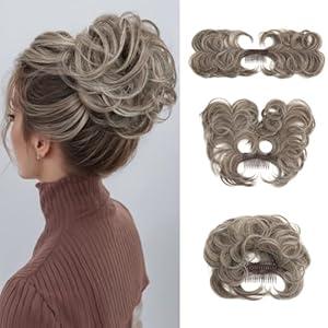 youngways Messy Bun Hair Piece Side Comb Clip in Hair Bun Hairpiece for Women Short Natural Straight Versatile Adjustable Styles Easy Hair pieces (Middle Grey-C)