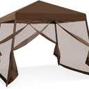 COOS BAY 10x10 Pop Up Canopy Tent with Screen Netting, Slant Leg, Instant Folding Shelter, 64 Sq Ft Shade, One Person Set up, Brown